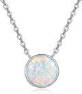 wholesale 925 Sterling Silver Synthetic Opal Round Pendant Necklace with 18+2 Chain-0-0