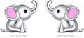 wholesale 925 Sterling Silver Pink Heart Elephant Stud Earrings for Girls and Women-0-0