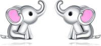 wholesale 925 Sterling Silver Pink Heart Elephant Stud Earrings for Girls and Women-elephant earrings