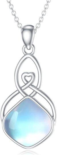 wholesale 925 Sterling Silver Blue Moonstone Heart Celtic Knot Drop Pendant Necklace-Celtic