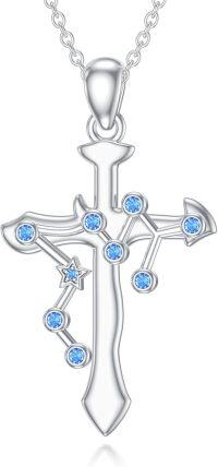 wholesale 925 Sterling Silver Blue Crystal Zodiac Constellation Cross Pendant Necklace-Sagittarius