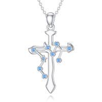 wholesale 925 Sterling Silver Blue Crystal Zodiac Constellation Cross Pendant Necklace-Sagittarius