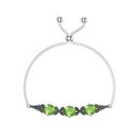 wholesale 925 Sterling Silver Green Stone Sliding Bracelet Wholesale With Adjustable Chain-Peridot Green