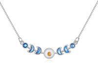 wholesale 925 Sterling Silver Moon Phase & Evil Eye Yellow Stone Charm Necklace for Women Girls Christian Faith  48cm Chain Length-Mustard Seeds