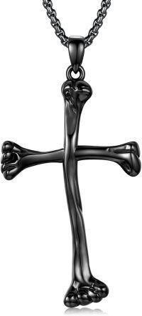 wholesale Black  Bone Cross Pendant Necklace for Men & Women-F03-Bone Cross(Black)