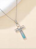 wholesale 925 Sterling Silver & Turquoise Stone Cross Mountain Necklace with Mustard Seed, 1.1 Inch Pendant, 18-2 Inch Chain-0-2