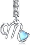 wholesale 925 Sterling Silver Heart-Shaped Blue Moonstone Initial N Charm Pendant Necklace Gift-0-50