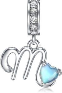 wholesale 925 Sterling Silver Heart-Shaped Blue Moonstone Initial N Charm Pendant Necklace Gift-M