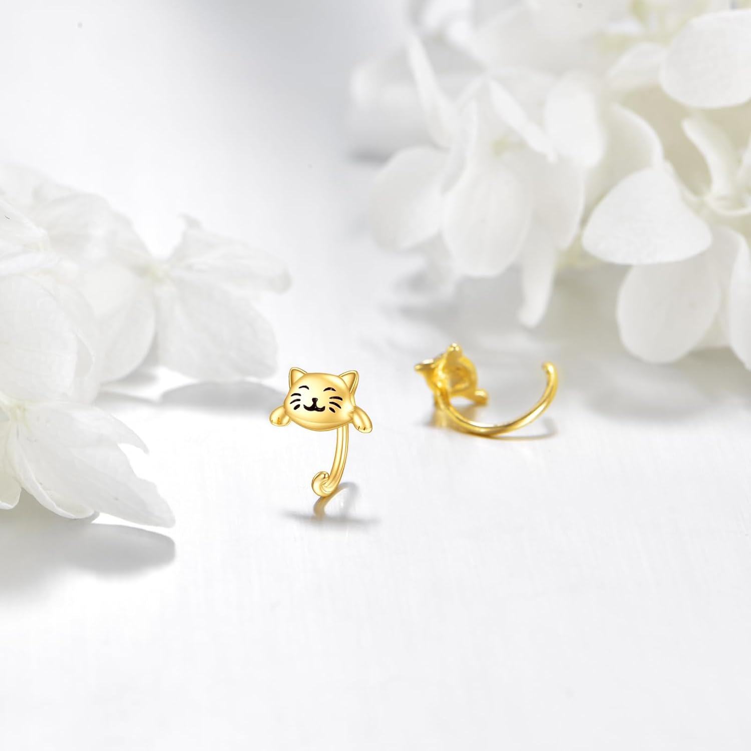 14K Gold Stone Dainty Half Hoop Huggie Earrings Cute Animal Jewelry Gifts for Women-0-4