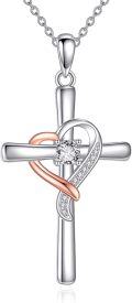 wholesale 925 Sterling Silver Infinity Heart and Cross Pendant Necklace with Cubic Zirconia Stones for Women Girls 45cm Chain Length -0-0