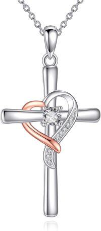 wholesale 925 Sterling Silver Infinity Heart and Cross Pendant Necklace with Cubic Zirconia Stones for Women Girls 45cm Chain Length -1ct Moissanite Cross