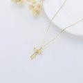 wholesale 14K Gold Flower Cross Pendant Necklace with Cubic Zirconia - 18 Inches Chain Length-0-1
