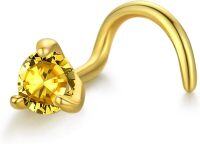 wholesale 14K Gold Diamond Nose Stud 20G Hypoallergenic Corkscrew Piercing Jewelry-11 Nov-Yellow-08 Aug-Yellow