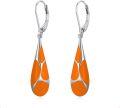 wholesale 925 Sterling Silver Orange Enamel Teardrop Leverback Earrings for Women-0-0