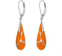wholesale 925 Sterling Silver Orange Enamel Teardrop Leverback Earrings for Women-Orange