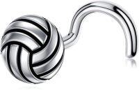 wholesale Sterling Silver Sports Nose Piercing Jewelry 18g Ball Corkscrew Nose Ring for Men Women-Volleyball