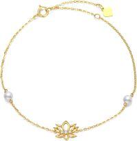 wholesale 14K Gold Lotus Flower Pearl Daisy Charm Bracelet Anklet for Women-Lotus