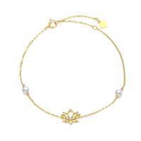 wholesale 14k Gold Lotus Pendant Bracelet With Pearls And Diamonds-Lotus