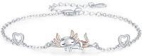 wholesale 925 Sterling Silver Dragon Charm Bracelet with Heart Links and Rose Gold Accents Gift for Women Girls Daughter Friends-Axolotl