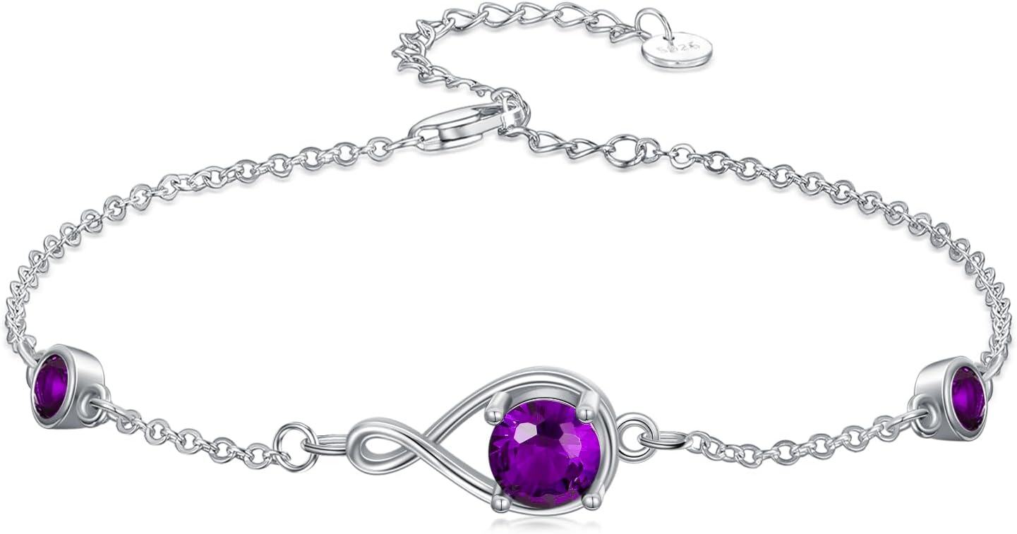  Sterling Silver Infinity Birthstone Link Bracelet for Women Adjustable 7 +2 Chain Gift -0-0