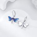 wholesale 925 Sterling Silver Dragonfly Leverback Drop Dangle Earrings with Blue Enamel and Purple Gemstone-0-2