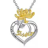 TOUPOP Sterling Silver Birth Flower Sister Necklace-color_name:11-November-Chrysanthemum
