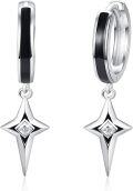 wholesale 925 Sterling Silver Black Enamel and Cubic Zirconia Star Drop Huggies for Women & Men-0-0
