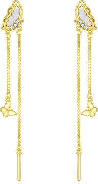 wholesale Gold Butterfly Drop Threader Earrings - 925 Sterling Silver Chain Gift Set for Her-Butterfly Tassel