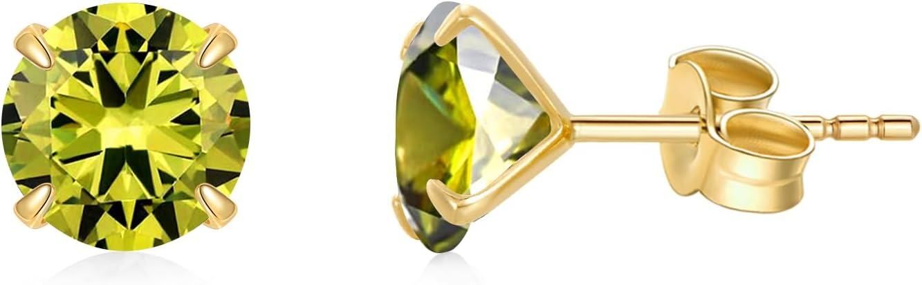 14K Yellow Gold Simulated Diamond Stud Earrings-8-August-Peridot