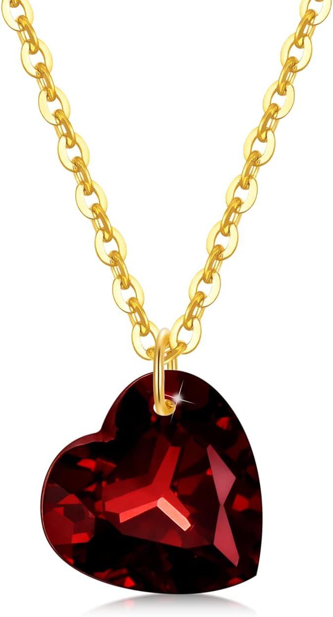14K Yellow Gold Natural Garnet Heart Pendant Necklace 6mm 8mm-style2- 8mm