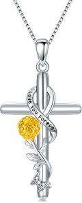 wholesale 925 Sterling Silver Yellow Rose Flower Infinity Cross Pendant Necklaces for Women Girls Christian Religious Gifts-0-0