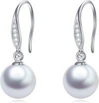 wholesale 925 Sterling Silver 925 White Pearl & CZ Accent Leverback Earrings-H-cubic zirconia drop pearl earrings