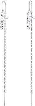 wholesale 925 Sterling Silver Threader Earrings with Love Charm and Chain Drops for Women Girls-0-0
