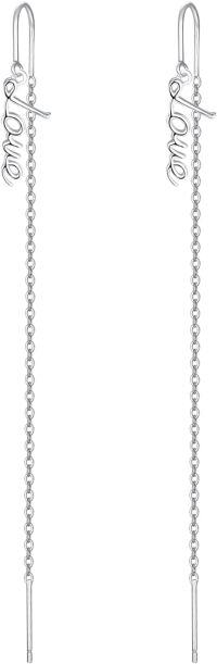 wholesale 925 Sterling Silver Threader Earrings with Love Charm and Chain Drops for Women Girls-Love