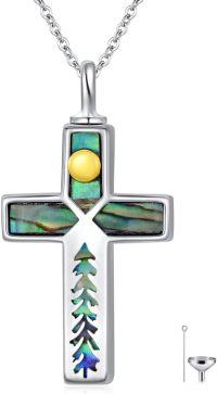 wholesale 925 Sterling Silver Cremation Jewelry for Ashes - Tree of Life Pendant Keepsake Urn Necklaces w/ Funnel Fill Kit & Chain-02-Cross Urn Necklace for Ashes