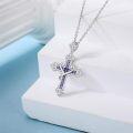 wholesale 925 Sterling Silver Purple and Blue Stone Vintage Cross Pendant Necklace for Mom or Wife-0-1