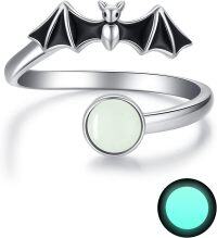 wholesale 925 Sterling Silver Adjustable Halloween Bat Spider Open Ring Jewelry Gift-Bat