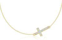 wholesale 14K Gold Opal Sideways Cross Pendant Necklace - Religious Gifts for Women-opal