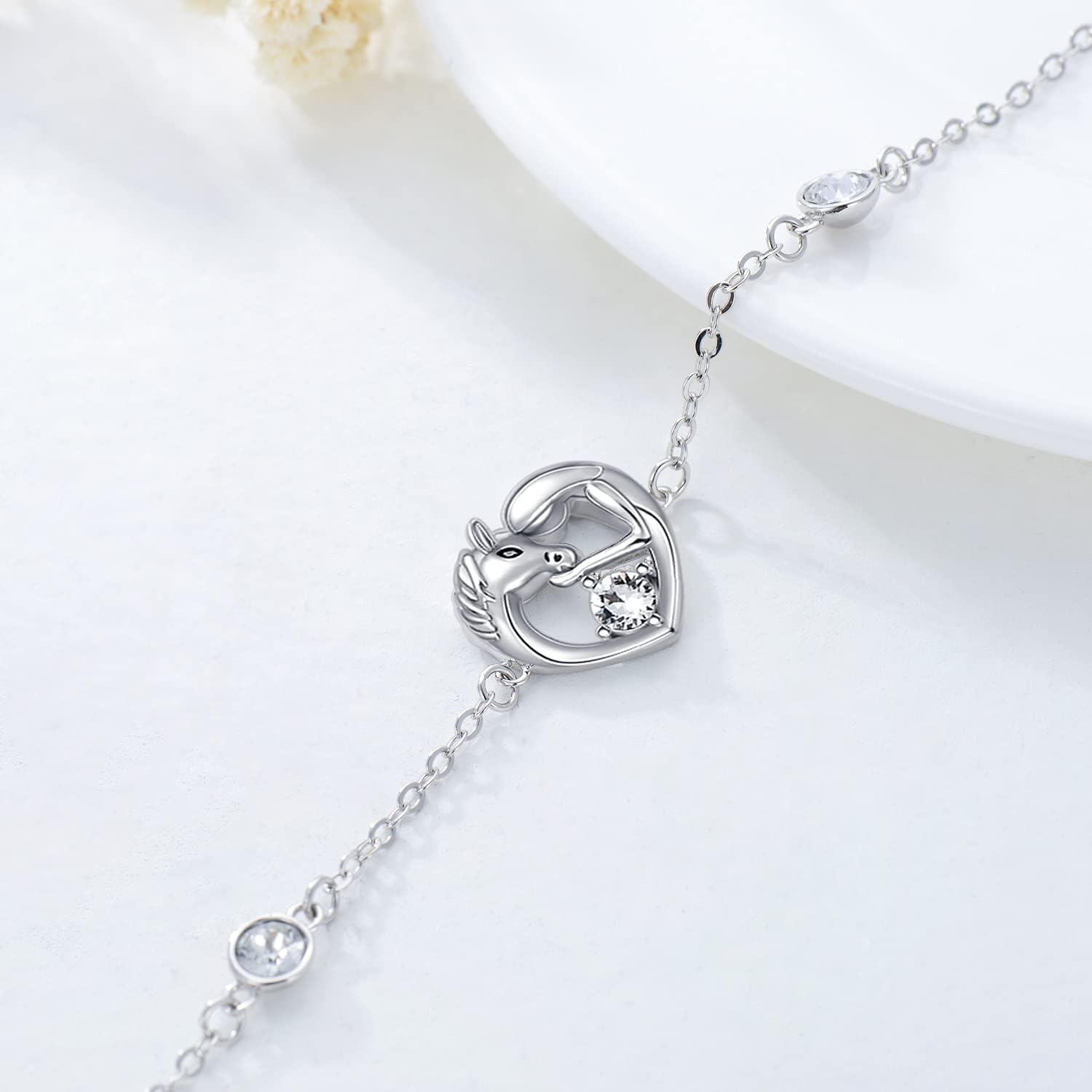Sterling Silver Birthstone Crystal Horse Bracelet Women s Horse Jewelry Gift-0-2