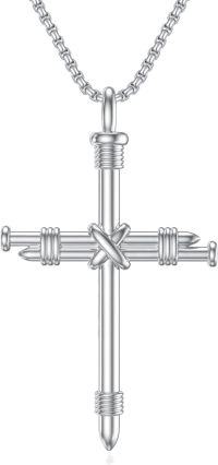 wholesale 925 Sterling Silver &  Celtic Crucifix Nail Fish Hook Cross Pendant Necklace  for Men Women-R Nail Cross Necklace B