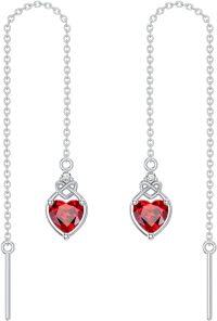 wholesale 925 Sterling Silver Celtic Knot Heart Threader Earrings w 12 Birthstones-1-Jan-Garnet Red