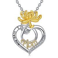 wholesale TOUPOP Christmas Gifts Birth Flower Mom Necklace Sterling Silver Mom Birthday Gifts I Love You Mom Pendant Necklace Fashion Jewelry -style_name:11-November-Chrysanthemum