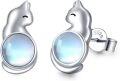 wholesale 925 Sterling Silver Unicorn Cat Moonstone Stud Earrings-0-0