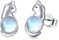 wholesale 925 Sterling Silver Unicorn Cat Moonstone Stud Earrings-Cat