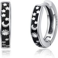 wholesale Silver 925 Sterling Silver Celestial Sun & Moon Stars Small Hoop Huggie Earrings for Men Women Jewelry-Ssun Moon Star