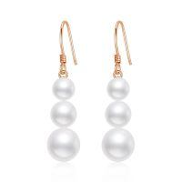 wholesale 14k Rose Gold Graduated Natural Freshwater Pearl Drop Earrings-Rose Gold