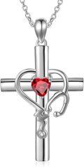 wholesale 925 Sterling Silver Metal Stone Stethoscope Cross Pendant Necklace for Nurse Doctor Graduation Gift-0-0
