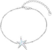 wholesale 925 Sterling Silver Chain with White Fire Opal Starfish Charm Bracelet - Ocean Inspired Jewelry for Women-White Fire Opal Starfish Bracelet