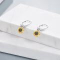 wholesale 925 Sterling Silver Black Evil Eye Sunflower Drop Earrings with Leverbacks-0-3