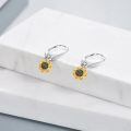 wholesale 925 Sterling Silver Black Evil Eye Sunflower Drop Earrings with Leverbacks-0-3